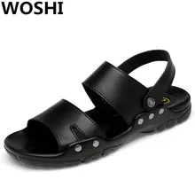 Большие размеры 15, 16, 17; сандалии из натуральной кожи; мужские летние дышащие фирменные дизайнерские пляжные шлепанцы; Мужская мягкая обувь; w5