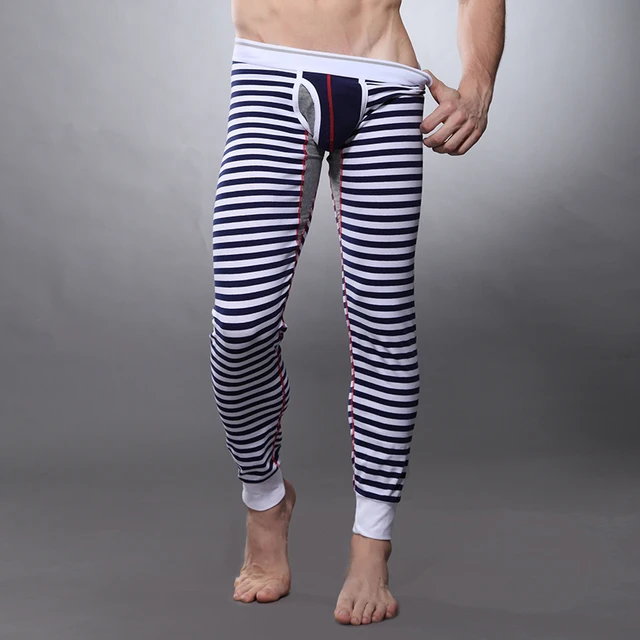 SEOBEAN Men's thermal underwear Fashion striped long johns Cotton