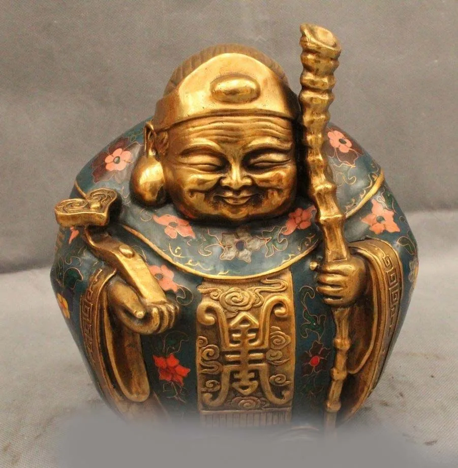 

10" China Chinese Cloisonne Bronze Gild Longevity Star Mother-in-law God Statue DSD66