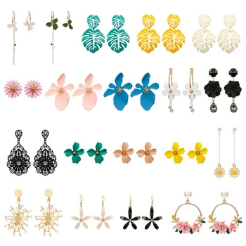 2018 New Korean 6 Petal Acrylic Zircon Tassel Earrings Brincos OorbellenTransparent Earrings Wholesale Flower Women's Earrings
