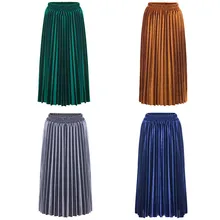 Сезон лето-осень; женские юбки в стиле casual с высокой талией юбки эластичный вечерние однотонные Бархатные эластичные со складками на груди пляжная юбка L0711
