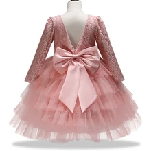 Детское платье с цветочным узором для девочек на свадьбу; элегантное платье принцессы для свадебной вечеринки пышные платья с длинными рукавами и открытой спиной