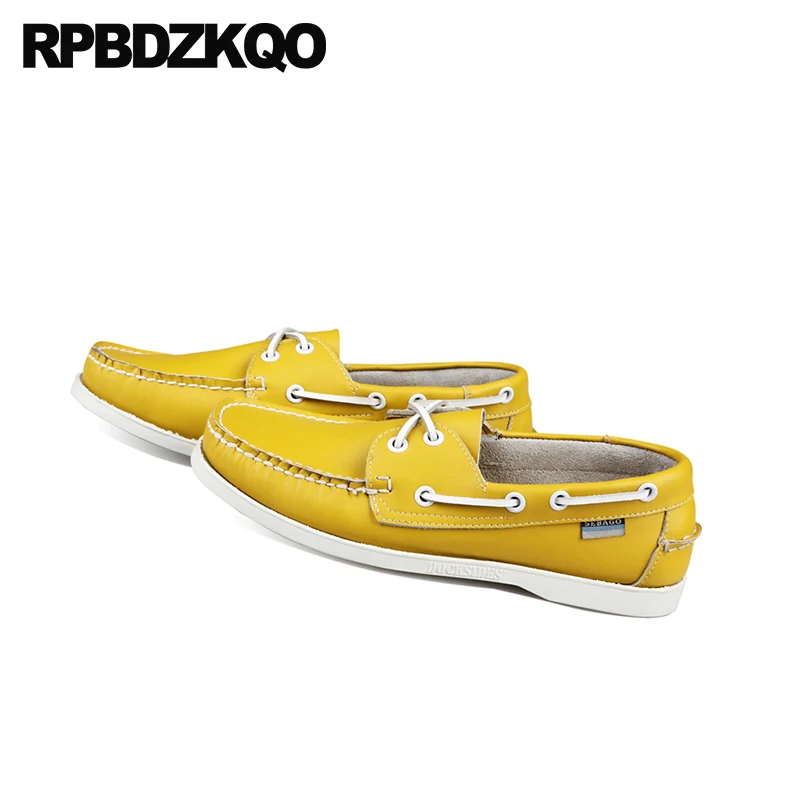Повседневная 46 итальянский марка обычай слипоны Кожаная лодка обувь для Мужские вождение водонепроницаемый большой размер весна Британский стиль Европейская желтый мода популярная горячая Лето стильная