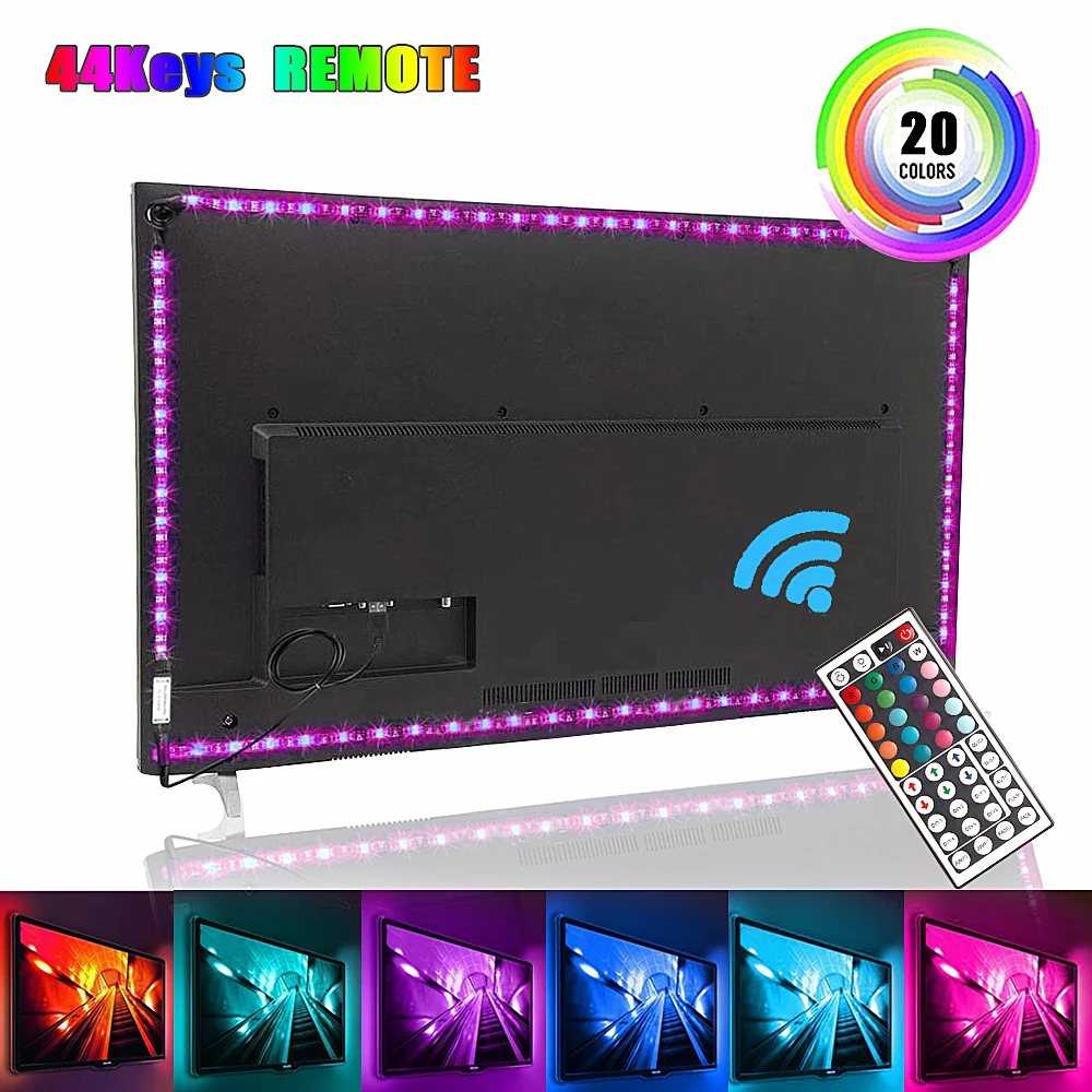 

USB LED Strip 5050 Flexible LED Light Non waterproof DC5V RGB Color Changeing TV Background Light add IR 44Key Remote Home Decor