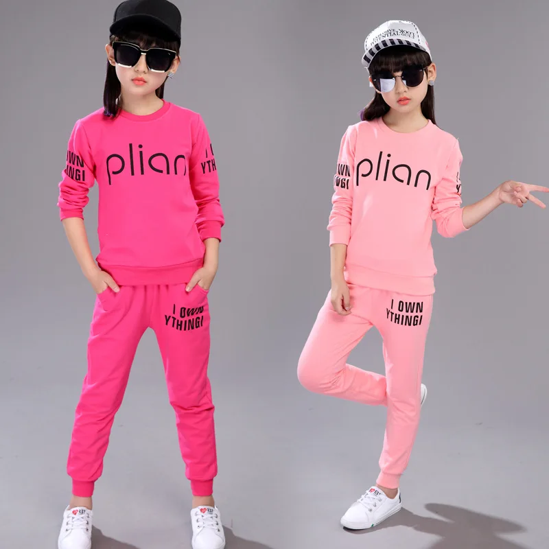 

2019 New Girls Clothing Sets Teens Kids Clothes Sports Suit Children Long Sleeve T-Shirt +Pants Tracksuit 3-12 Ages