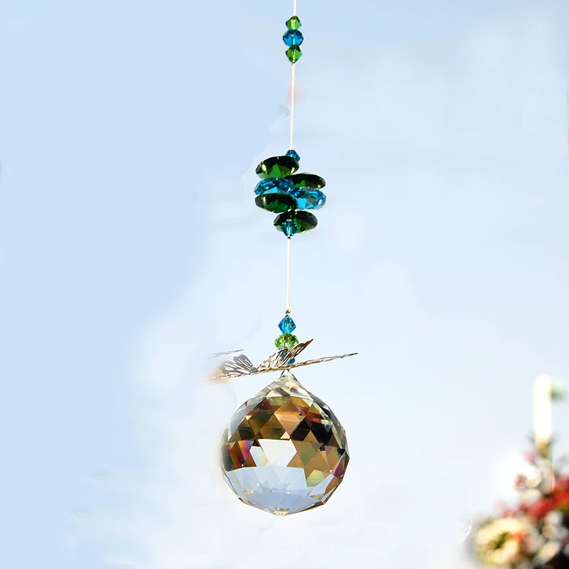 H&D 40 mm Handmade Butterfly Crystal Ball Prism Rainbow Maker Hanging Suncatcher Home Wedding Decoration Favors