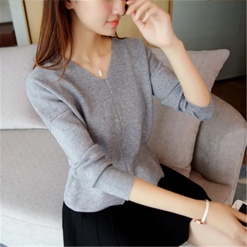 

2018 Spring New V-Neck Woman Sweater Pullovers Long Sleeve Women Sweaters Casual Female Tops Pull Femme autumn winter PZ152