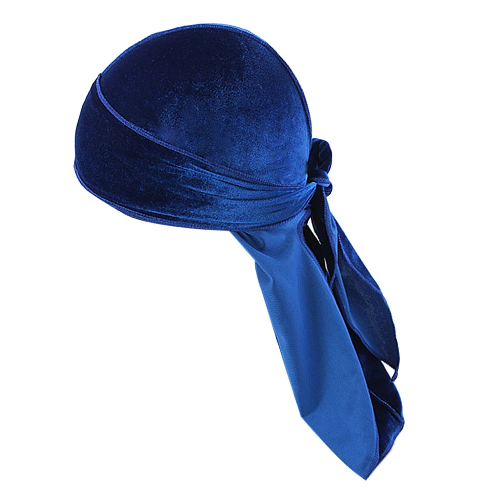 Women Men Long Tail Plain Velvet Bandana Turban Hat Durag Headwear Pirate Cap Head Wraps