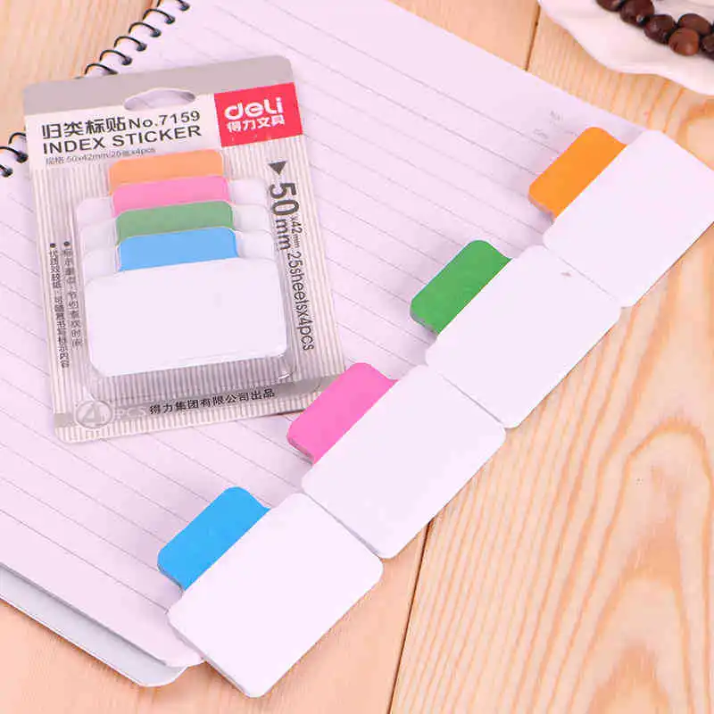 

25 Sheets 4 Colors Write-On Removable Index Tab Sticker Book In Notebook School Stationery Office Supplies