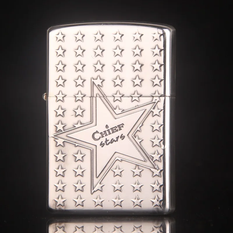 

CHIEF Stars carving Chief Gas Cigarette Lighter Cigarettes Kerosene Flint Petrol Vintage Gasoline Lighter Oil Petrol Refillable