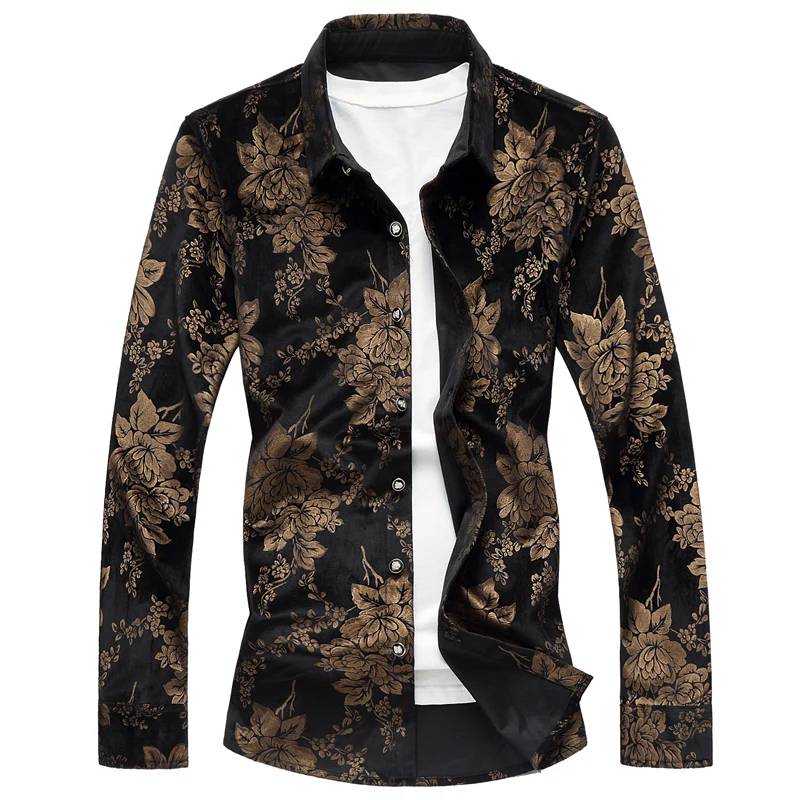 2017 роскошные мужские шелк Рубашки для мальчиков бархат 7XL Костюмы золото и черный