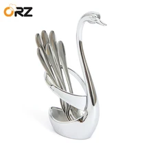 ORZ 7PCS Swan Dinnerware Set Kitchen Stainless Steel Fork Holder Salad Fruit Cake Forks Tableware Wedding Party Decorate Gift