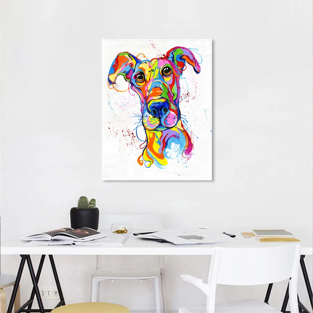 

HDARTISAN Wall Art Canvas Painting Colorful Animal Whippet Dog Picture Oil Print For Living Room Home Decor No Frame