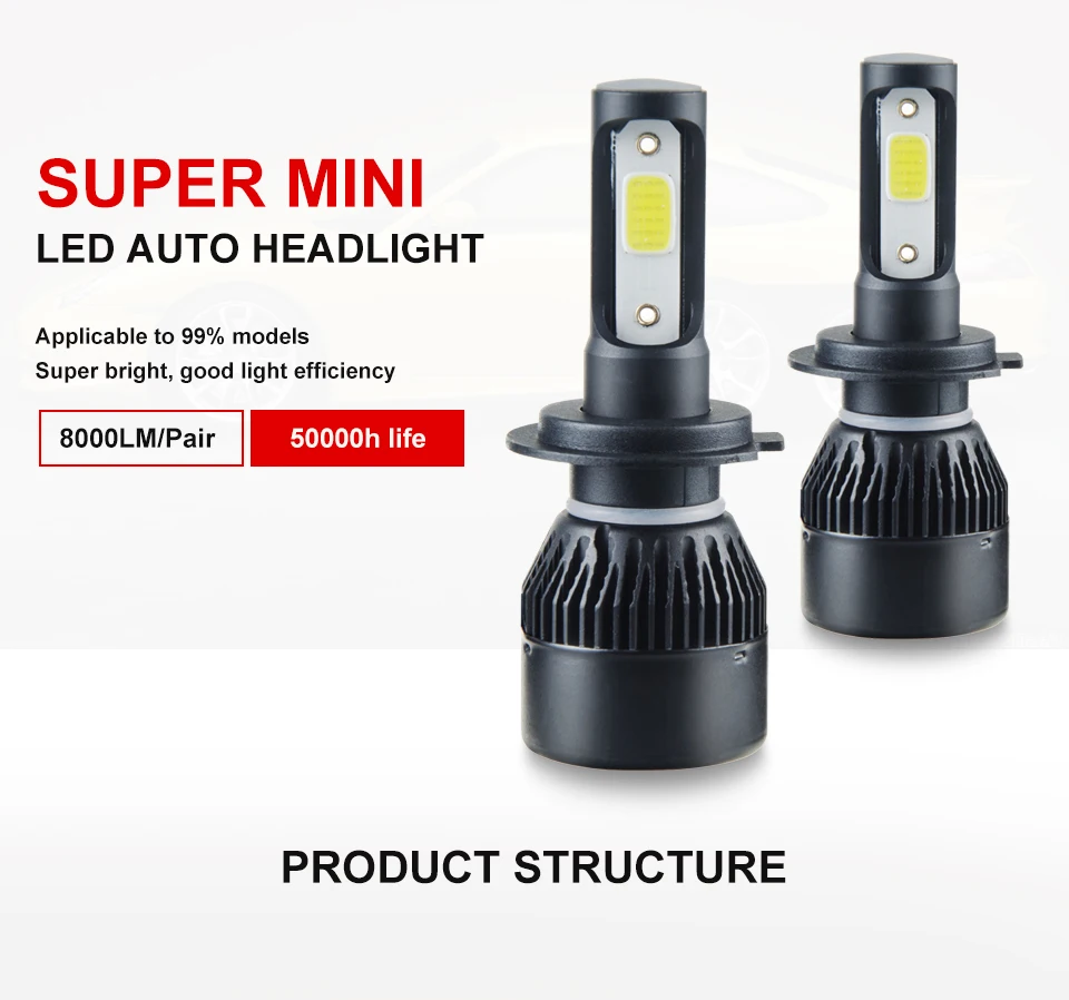 H7 LED Car Headlight 4300K H4 LED Mini Auto Lamp HB3 HB4 9005 9006 IP65 72W 8000LM 6500K DRL Fog Light 12V 24V Car Headlamp Bulb (1)