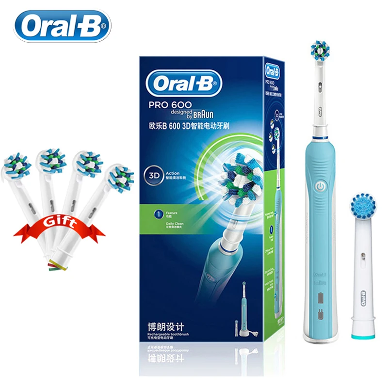 

Зубная щетка Oral B звуковая электрическая с 2 насадками и 4 подарочными насадками