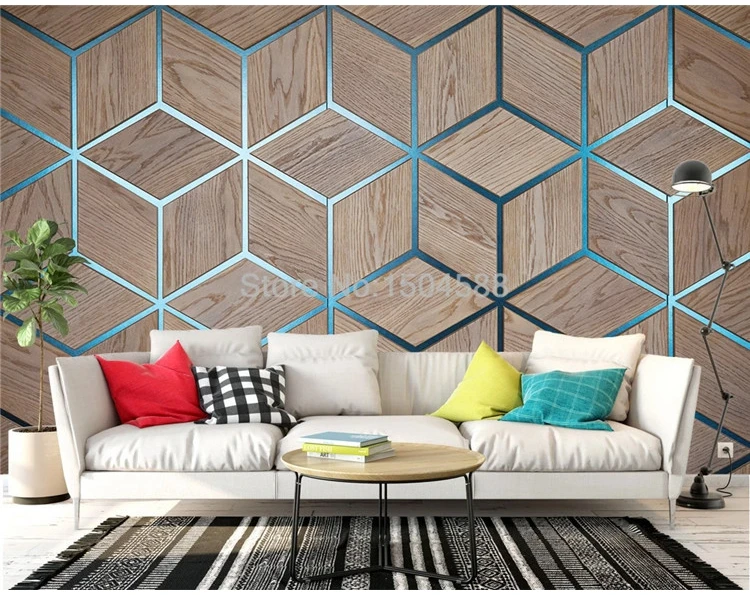 Фото обои Современные Геометрические деревянные линии зерна фрески Гостиная ТВ диван фон Настенный декор Papel де Parede 3D обои