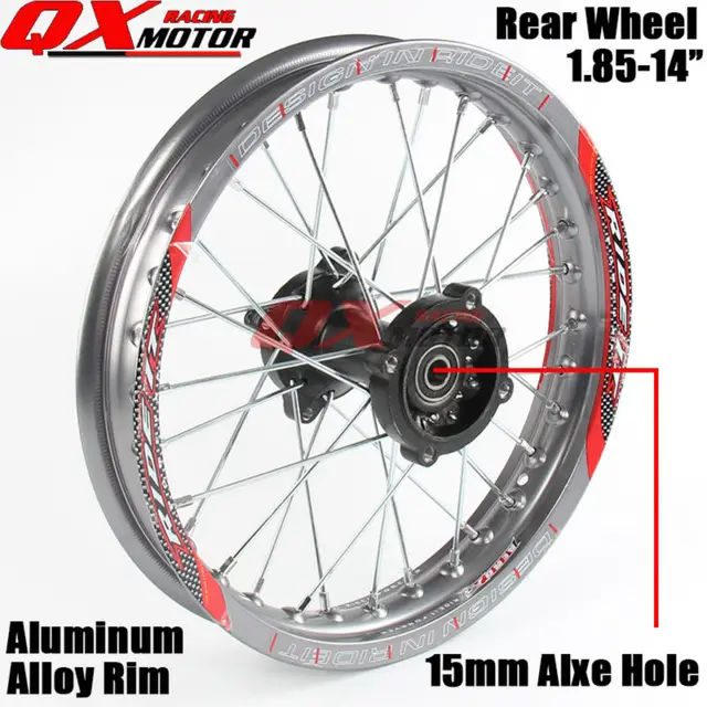 14" Dirt bike Rear Wheel 12mm or 15mm Axle 1.85x14" Inch alloy Rim for