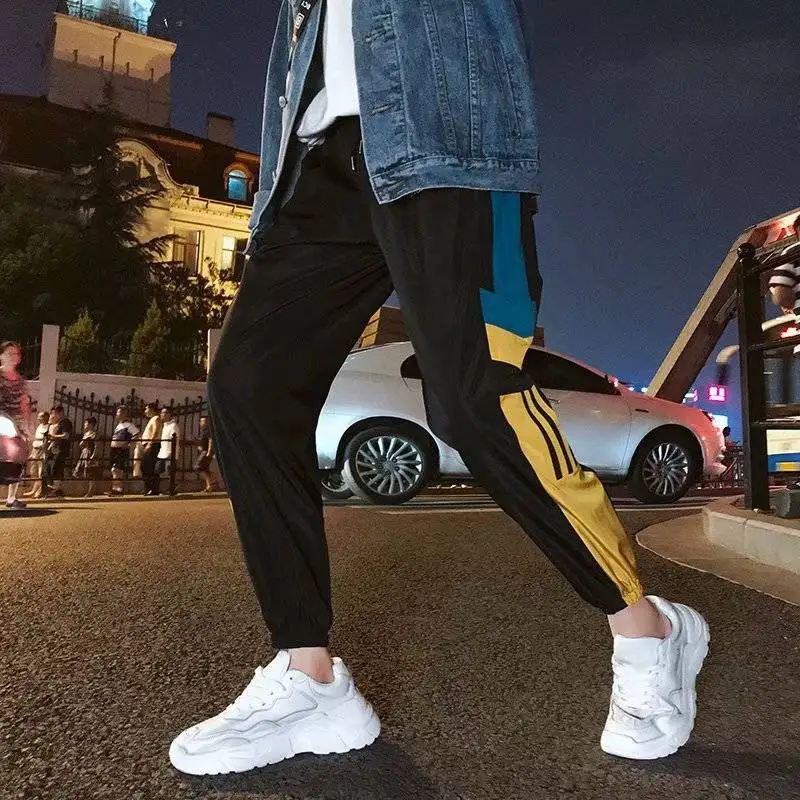 Корейские мужские брюки в стиле хип-хоп, мужские брюки-карандаш с графическим принтом, повседневные штаны для фитнеса, мужские Модные спортивные брюки в стиле панк