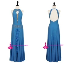 Dance Dress Ballroom Turquoise Blue Sexy Tango Flamenco Waltz Dance Costume Spandex Quality Ballroom Competition Dresses Woman