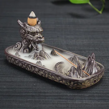 

Ceramic Dragon Censer Home Decor Creative Smoke Backflow Incense Burner Incense Stick Holder + 10Pcs Incense Cones