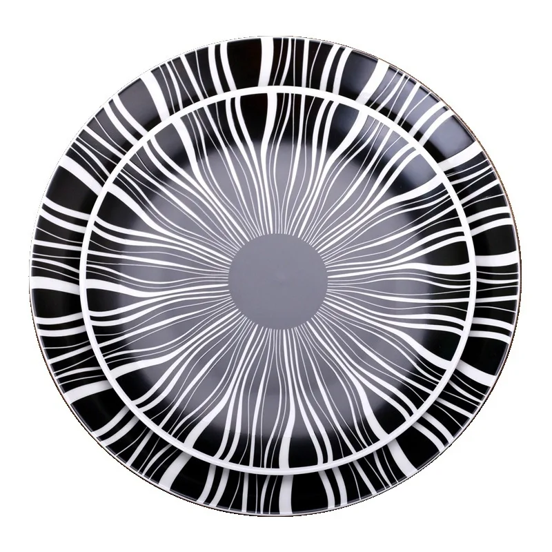

Solid Color Black and White Board Simple Line Personality Striped Plate c