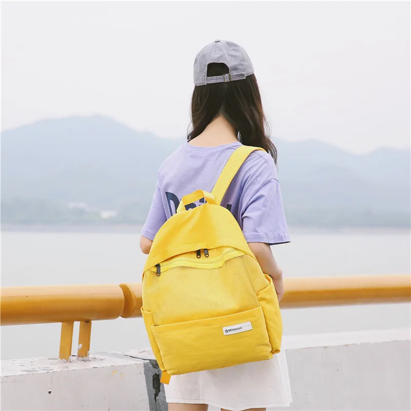 Menghuo Simple Style Net Backpack Women Backpacks for Teenage Girls School Bags Fashion Vintage Solid Leisure Book Bag Mochilas (41)