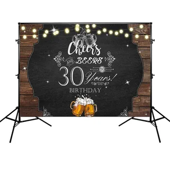 

Happy 30th Birthday Party Photographic Backdrops Black Theme Background Wood Floor Photography Background Celebration Props