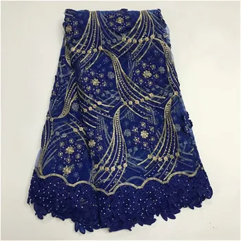 

African French Lace FabricMilk silk Royal Blue High Quality 2019 New Arrival stones lace fabric Embroidered Mesh Net lace fabri
