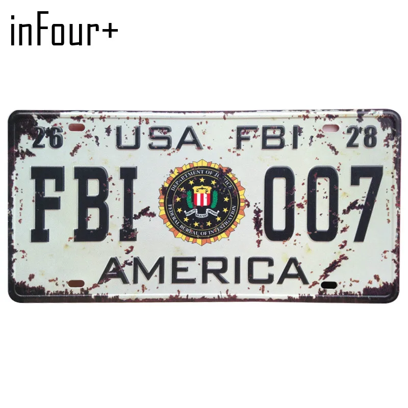 [InFour +] FBI 007 номерной знак металлическая табличка для автомобиля жестяная вывеска