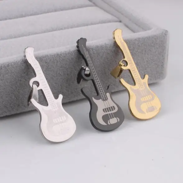 

free shipping 3 color prite Guitar pendant necklaces bead chain for men 316L Stainless Steel necklace wholesale