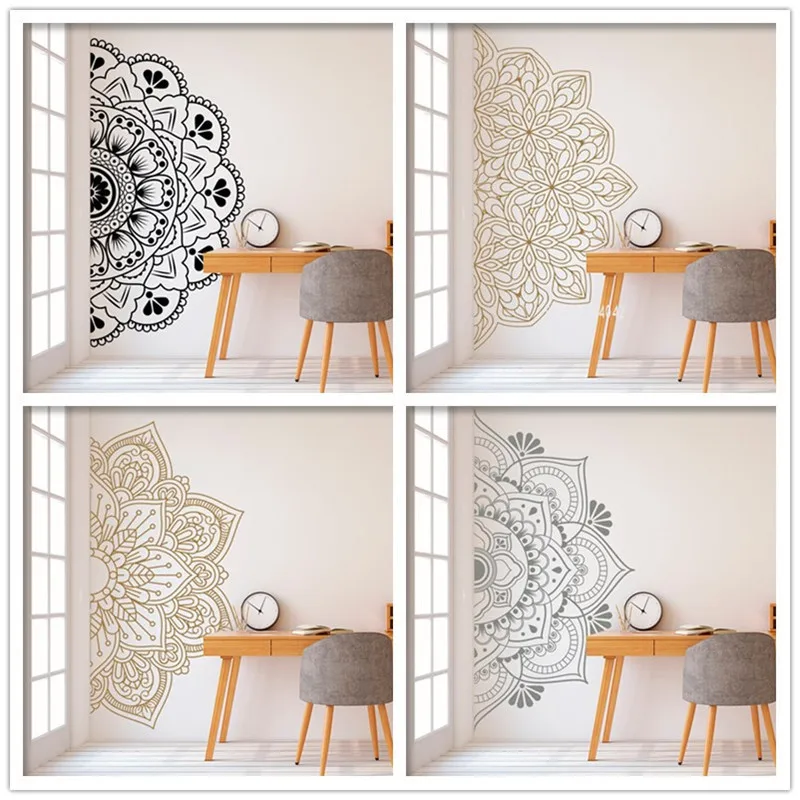 

Mandala in Half Wall Sticker Decor for Home Removable Vinyl Sticker for Meditation Yoga Wall Art Living Room Bedroom Mural