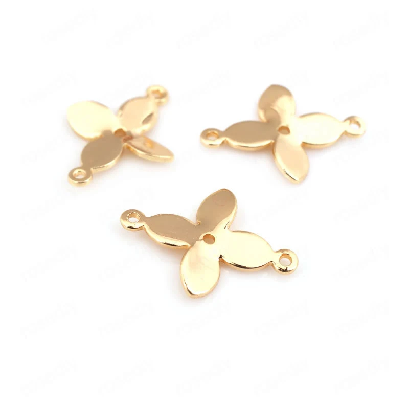 

(33516)20PCS 15*11MM 24K Gold Color Brass 2 Holes Flower Connect Charms High Quality Diy Jewelry Findings Accessories wholesale