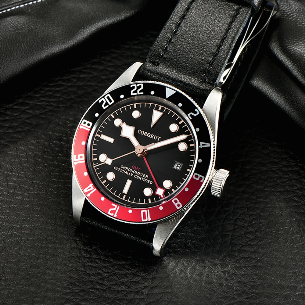 Corgeut люксовый бренд Schwarz Bay GMT Мужские автоматические механические часы Военные