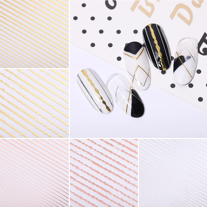 

3D Nail Sticker Rose Gold Colors Stripes Line Pattern Nails Stickers Adhesive Striping Tape Nail Art Decal Decoration Tools