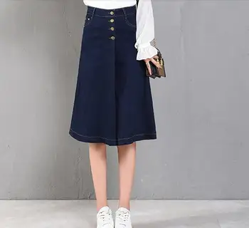 

Wide leg pants for women plus size cotton blend denim jeans casual capris new fashion high waist trousers female blue tyn0901