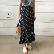 Летняя женская юбка в горошек для девочек, длинная юбка русалки, высокая талия, шикарная Женская юбка, простая Высокая мода, новинка