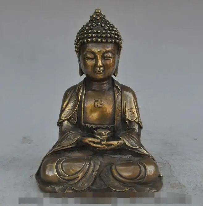 

S4593 8"tibet buddhism bronze sakyamuni Shakyamuni Tathagata buddha hold lotus statue