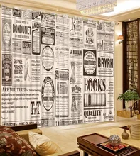 short curtains for kitchen customize 3d curtains for bedroom European text newspaper 3d blackout curtains
