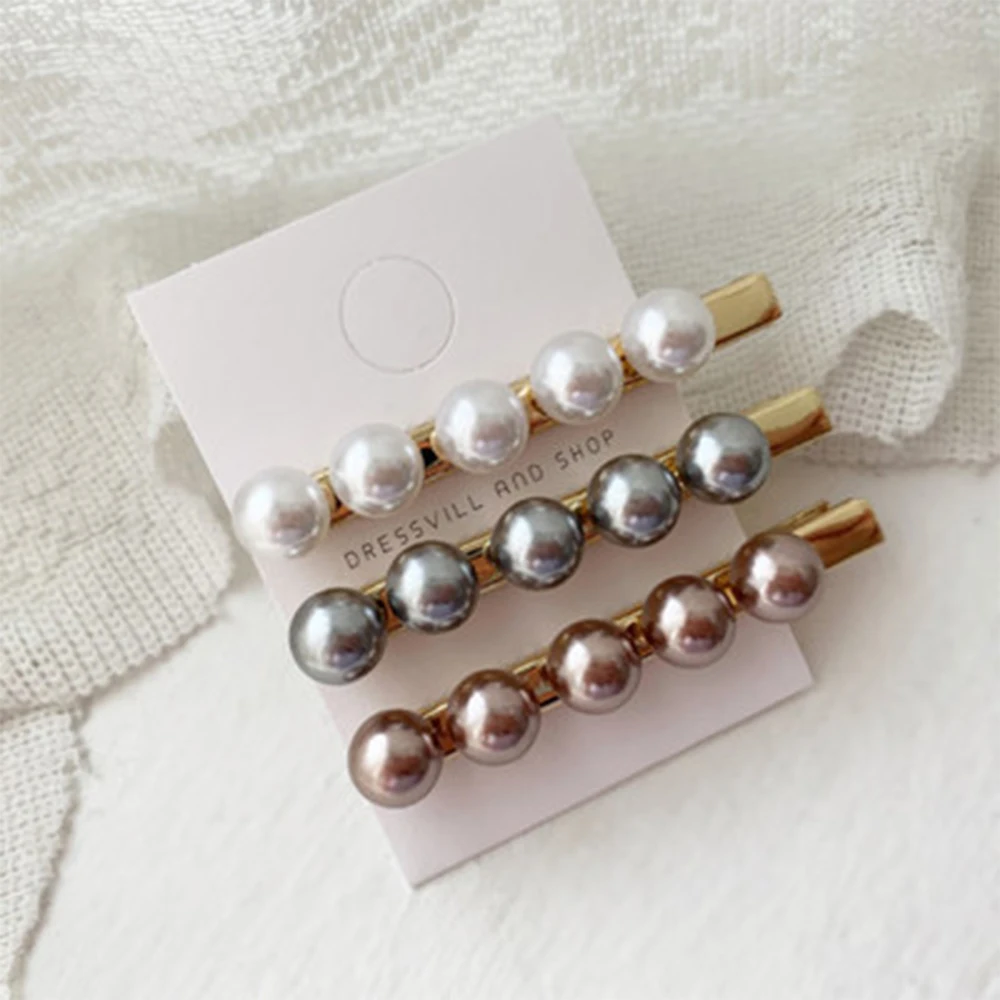 

IBOWS Colored Pearl Hair Clip For Girls Woman Mental Long Barrettes Elegant Fashion Hairpins Handmade Hair Accessories