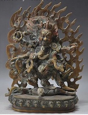 

11" Old Tibet Buddhism Bronze 6 Arms Vajrapani Exorcism Mahakala Buddha Statue