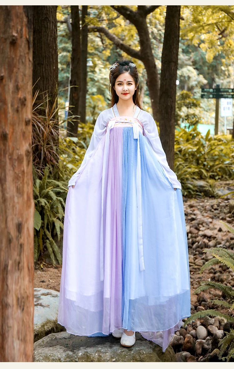 Женский Национальный древнекитайский карнавальный костюм Hanfu, одежда для косплея, китайский народный танец, костюм принцессы династии Тан, платье для выступлений на сцене DL4133