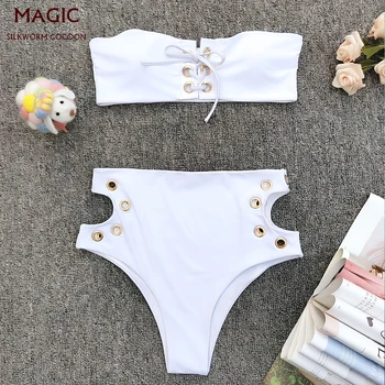 

New Women's Two piece Swimsuit Swimming Suit Sexy Bikini Female Bikini Set Sexy Bra Solid White Bathing Suit Push-up Swim suit