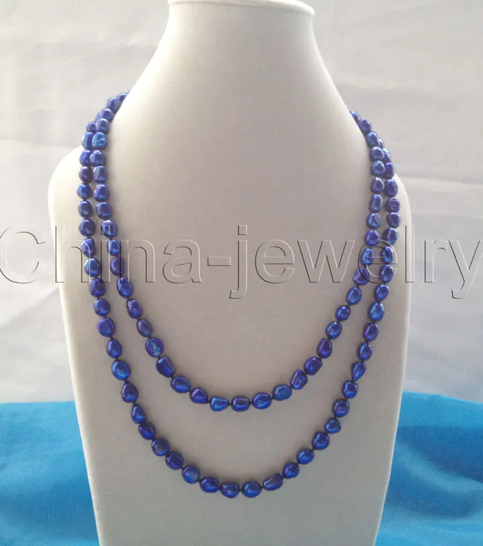 

Pretty 45" 9-12mm deep blue baroque freshwater pearl necklace