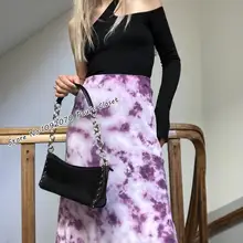 Шелковая юбка Naomi Karma, длина 3/4, фиолетовая и белая юбка Naomi с принтом в виде галстука