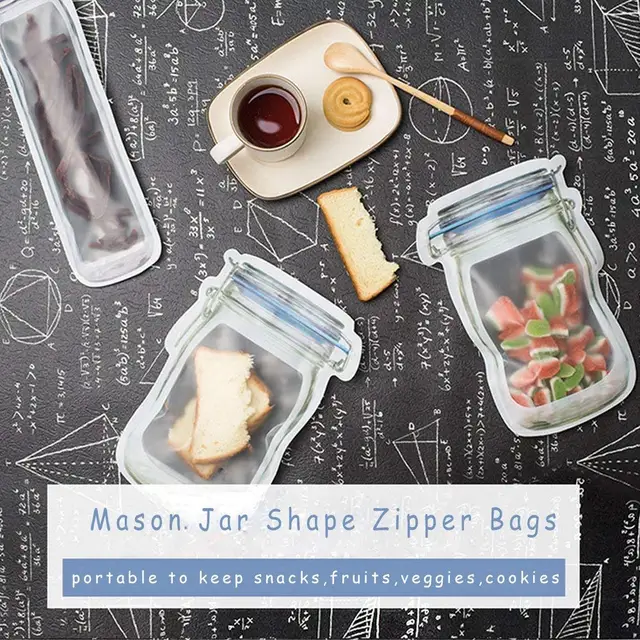 LMETJMA 12 Pieces Mason Jar Zipper Bags Reusable Snack Saver Bag Leakproof Food Sandwich Storage Bags for Travel Kids KC0216 4
