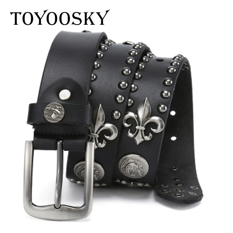 

Gothic Punk Black Genuine Leather Women Men's Belt Coffee Rivet Women Men Belt For Pants Hip Pop Street Leather Belt For Men