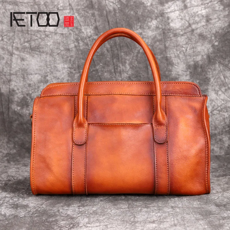 

AETOO New leather cowhide handbag shoulder diagonal cross head layer cowhide retro casual portable original handmade female bag