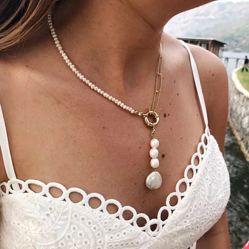 

MOLOYE 2019 New Bracelet NecklaceSet Freshwater Pearl Personality Fashion Women's Party Gift