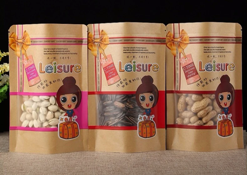 1 visible,transparent,packaging,resealing,pattern,colored Print,character,Cartoon,portable,kraft paper,storage,food,nuts,casual bag,biscuit,candy,standing,zipper,ziplock (4)