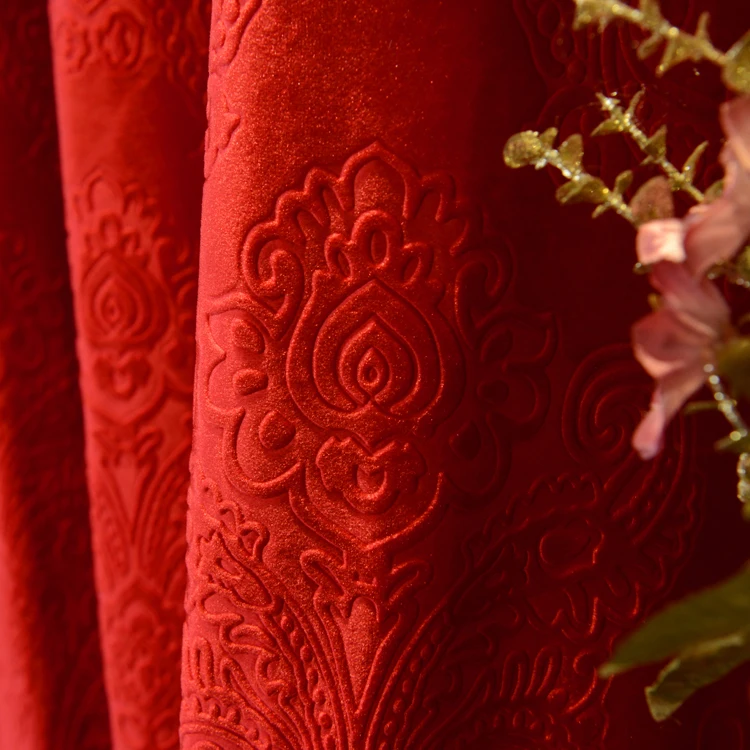 Абсолютно новые Сделанные на заказ Роскошные итальянские шерстяные занавески для гостиной красные занавески Веселые Свадебные экологически чистые флокированные занавески ткани